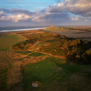 Aerial view of Bamburgh Castle Golf Club in Northumberland