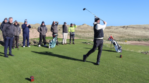 Stephen Gallacher playing new Goswick Links 7th hole